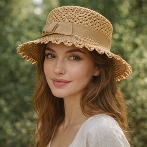Eric Javits Phoenix Fedora UPF 50+ Sun Hat Packable Natural Ribbon Bow One Size